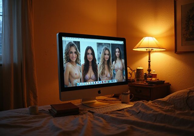 Een slaapkamer met een computer en persoonlijke spullen in een intieme sfeer. webcamsex met hete meiden
