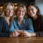Ontmoet Vlaamse Cougars voor Spannend Sexcontact Drie vrouwen genieten van cocktails in een gezellige bar