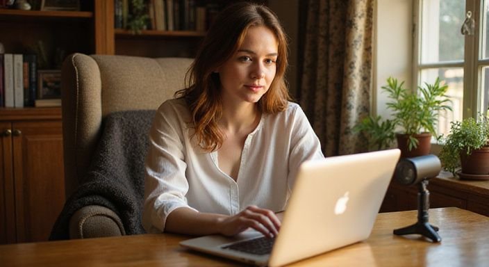 Een jonge vrouw zit ontspannen in een armstoel en bereidt zich voor