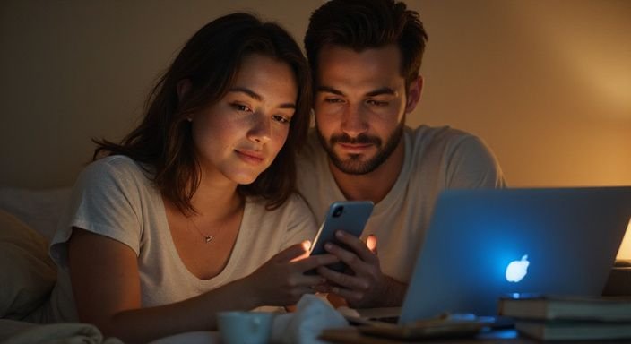 Een stel geniet samen van een intiem moment op bed. Een stel geniet samen van een intiem moment op bed