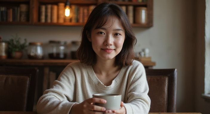 Een jonge vrouw geniet in een café van haar telefoon. Een jonge vrouw geniet in een café van haar telefoon.