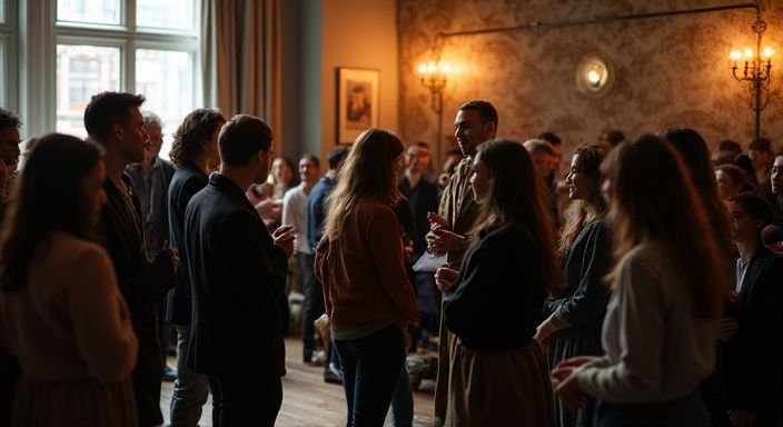 Groep mensen ontmoet elkaar op een BDSM-netwerkevenement in België.