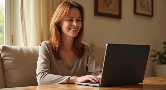 Een vrouw in de buurt van een houten tafel met een laptop. Een mooie vrouw in de buurt van een houten tafel met een laptop wil rijpe vrouwen sexdate.