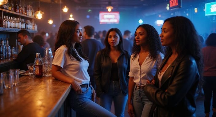 Een groep jonge vrouwen in een nachtclub in Antwerpen. Een groep jonge vrouwen in een nachtclub in Antwerpen.