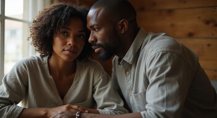 Een vrouw en man delen een intiem moment in een kleine ruimte. Een vrouw en man delen een sexdate donkere vrouwen in een kleine ruimte.