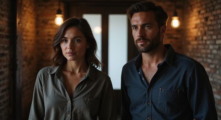 Een stel staat aarzelend bij de ingang van een swingersclub.