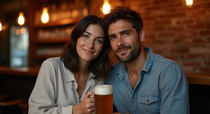 Een vrouw en man genieten van een intiem moment aan de bar