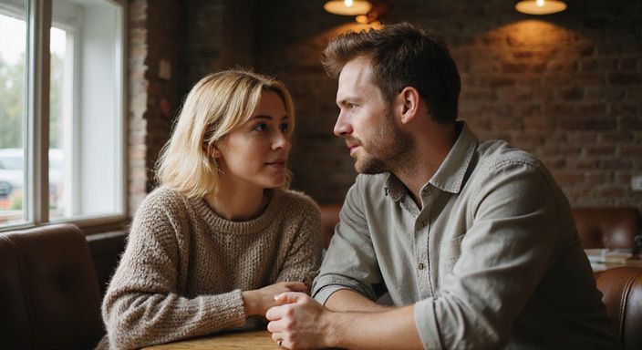 Een vrouw en man delen een intiem moment in een café tijdens hun sexcontact of een sexdate in Vlaams-Brabant..