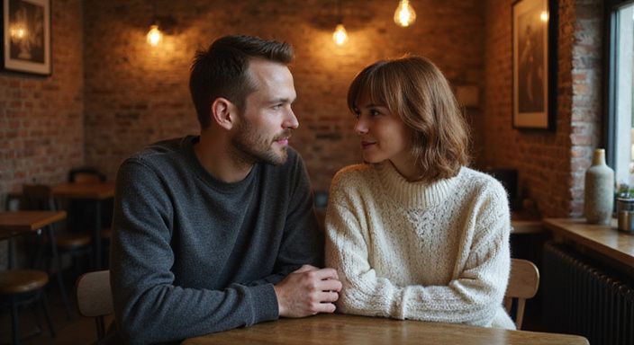 Een man en vrouw genieten van een intiem moment in een café tijdens hun sexcontact of een sexdate in Vlaams-Brabant..