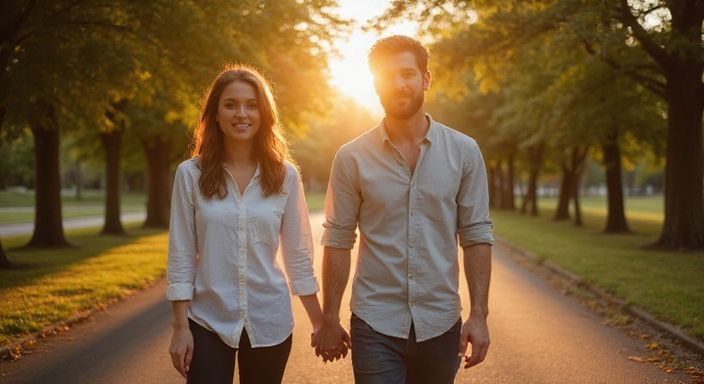 Een paar wandelt hand in hand in een park en wil sexcontact in Mechelen.