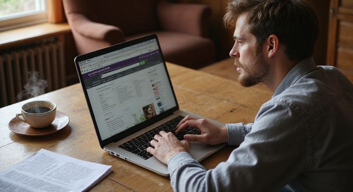 Een persoon is geconcentreerd aan het werk op een laptop.