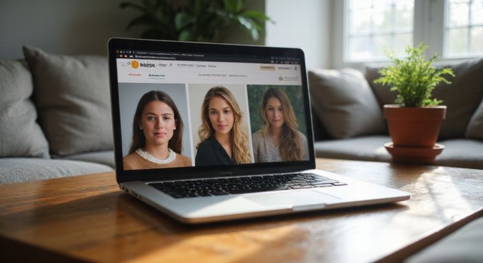Een laptop toont een online datingplatform voor flirt contact in Vlaanderen met profielverificatie.