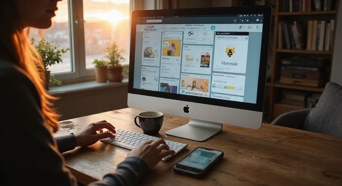 Een persoon gebruikt dating-apps voor discreet sexcontact op een bureau met een laptop.