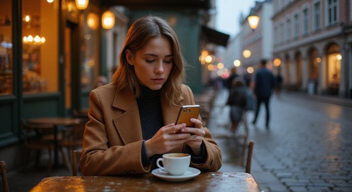 Een vrouw geniet alleen van een koffie in een café. Een vrouw geniet alleen van een koffie in een café.