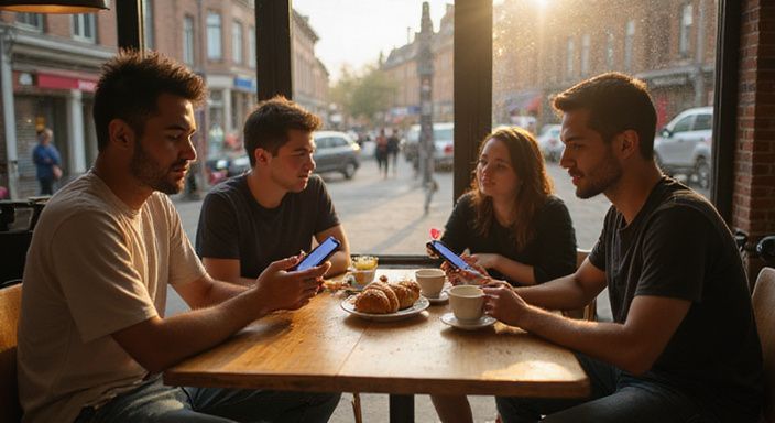Een groep jonge volwassenen in een hedendaagse café in Antwerpen. Een groep jonge volwassenen in een hedendaagse café in Antwerpen.
