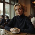 Neukafspraakje Vlaanderen: Vind vandaag nog discreet je spannend contact Een vrouw in casual avondkleding zit alleen aan een café tafel