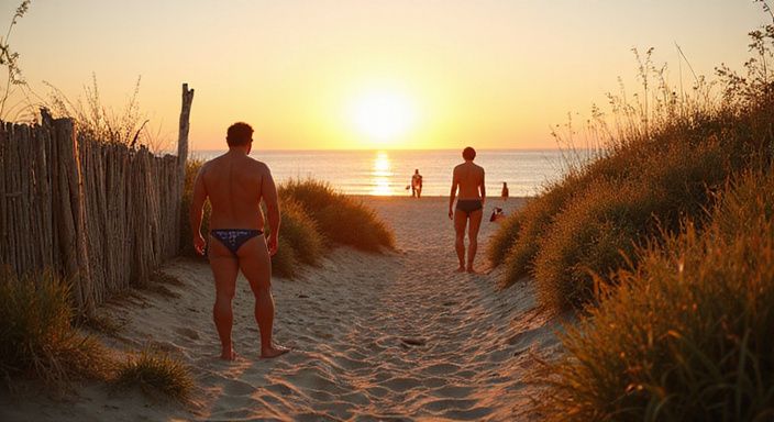 Authentieke momenten van naaktrecreatie op een afgelegen strand in Vlaanderen.