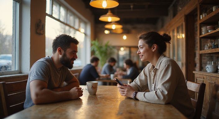 Twee vrienden genieten van een ontspannen koffieafspraak in een café. Twee vrienden genieten van een ontspannen koffieafspraak in een café.