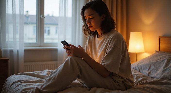 Een vrouw in haar twintig zit geconcentreerd op haar smartphone. Een vrouw in haar twintig zit geconcentreerd op haar smartphone.
