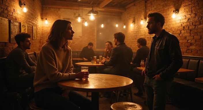Groep jongeren geniet van een informele avond in een bar. Groep jongeren geniet van een informele avond in een bar.