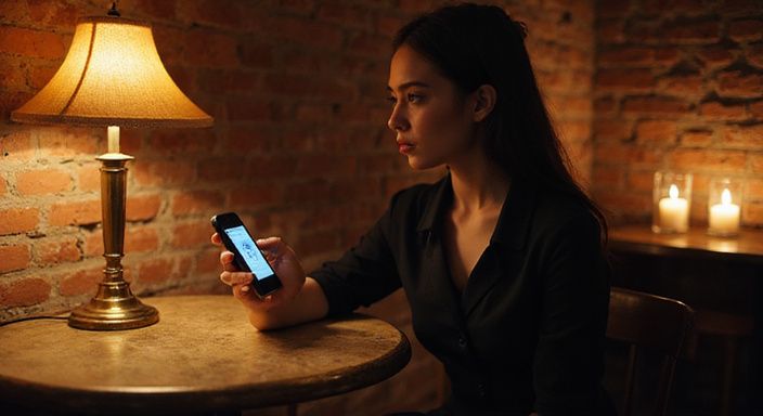 Een vrouw in een zwarte jurk zit alleen in een café. Een vrouw in een zwarte jurk zit alleen in een café.