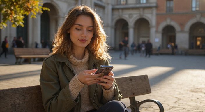 Een jonge vrouw in casual kleding is verdiept in een videogesprek. Een jonge vrouw in casual kleding is verdiept in een videogesprek met een sexcontact in Luik.