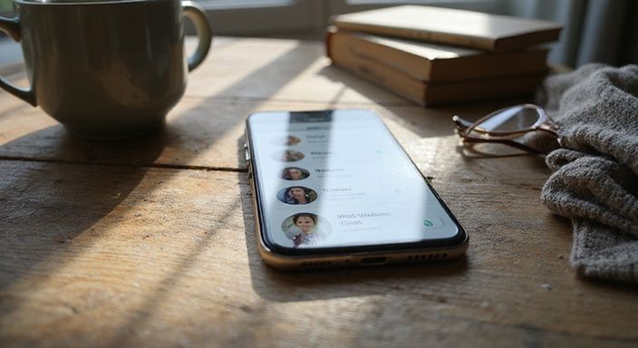 Een smartphone op een verweerd eikenhouten tafel met persoonlijke items. Een smartphone op een verweerd eikenhouten tafel met persoonlijke items.