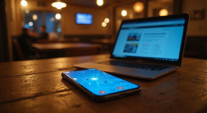Slimme telefoon en laptop tonen datingapp en treinreisinformatie. Slimme telefoon en laptop tonen datingapp en treinreisinformatie.
